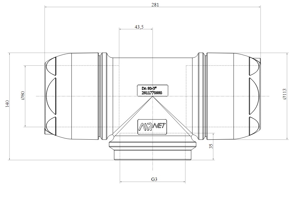 Trójniki redukcyjne ISO 228 DN80 3